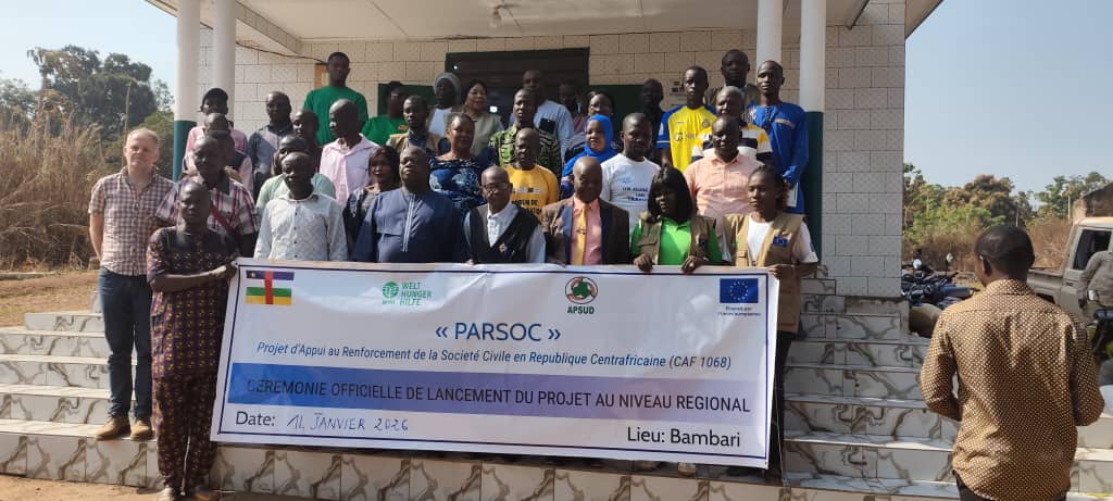 Lancement régional du projet PARSOC sous la supervision des autorités locales, des structures déconcentrées de l’Etat, les organisations locales de la société civile dans la préfecture de la OUAKA(BAMBARI) le 14 Janvier 2026